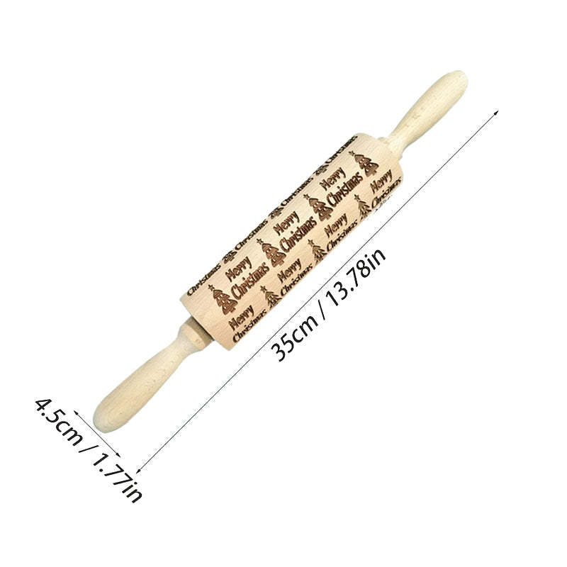 Holz-Prägerolle für gemeinsamen Backspaß mit der Familie. Gestalten Sie festliche Weihnachtskekse spielend leicht.
