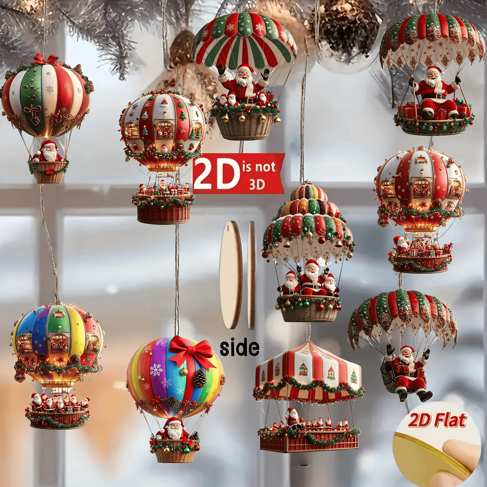Nordische Holz-Weihnachtsanhänger: 10er-Set mit Weihnachtsmann & Heißluftballon. Ideal als Christbaumschmuck.