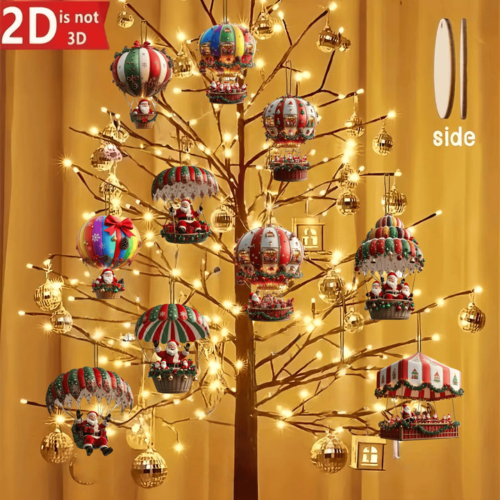 Süße Weihnachtsdeko: 10er-Set Holzanhänger mit Weihnachtsmann im Heißluftballon. Perfekte Geschenkidee zur Adventszeit.