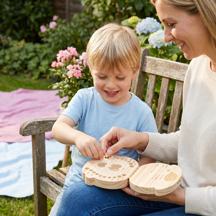 Schöne Holzbox als Kindergeschenk. Perfekt zur Milchzahn Aufbewahrung & als Erinnerungsbox.