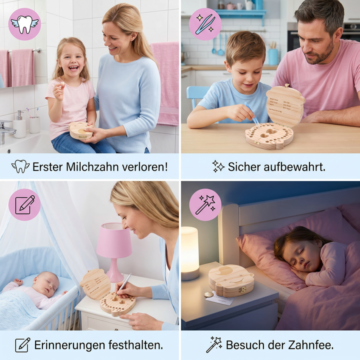 Wertvolle Milchzahn Erinnerungsbox aus Holz. Für unvergessliche Kindermomente & sichere Zahnerinnerung.