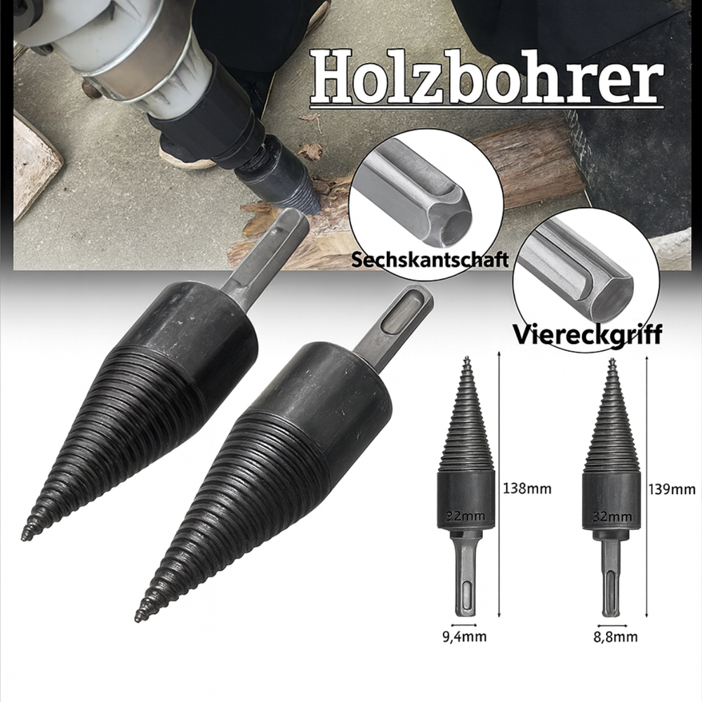 Rückenschonender Holzspalter-Aufsatz für Heimwerker, ideal zum schnellen Kaminholz spalten.
