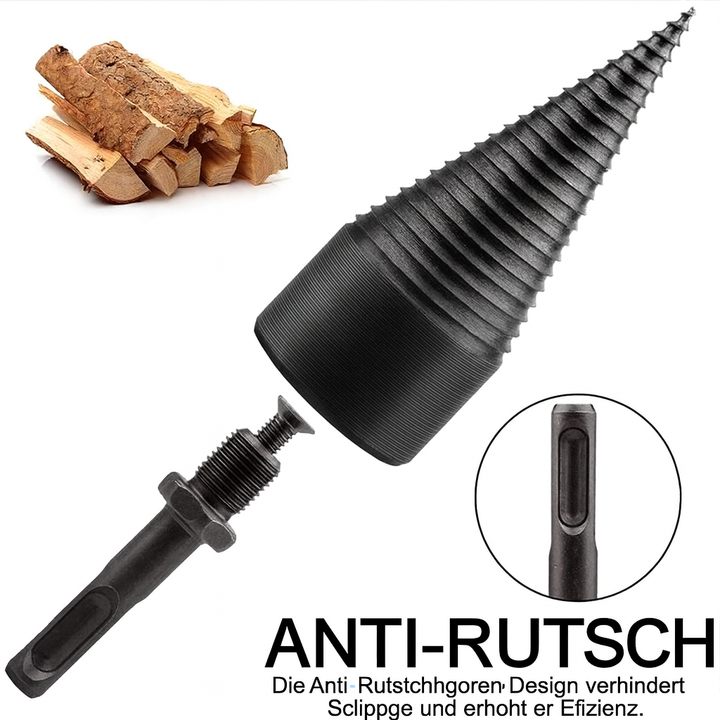 Holzspalter-Bit für Bohrmaschine, mühelos große Holzscheite in fertiges Kaminholz verwandeln.