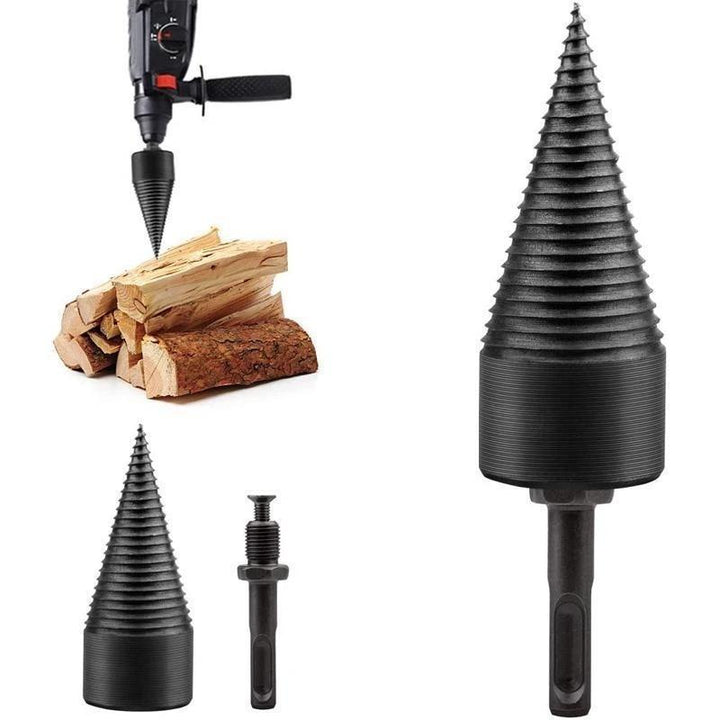 Ergonomischer Holzspaltkegelaufsatz für Bohrmaschinen, sicheres und rückenschonendes Spalten von Holz.