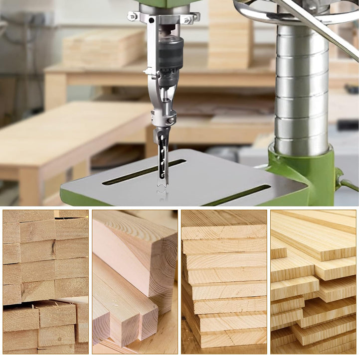 Hochwertiges Metall-Adapter Set mit Schlitzmeißeln für Bohrmaschinen, effektive Holzbearbeitung in der Werkstatt.