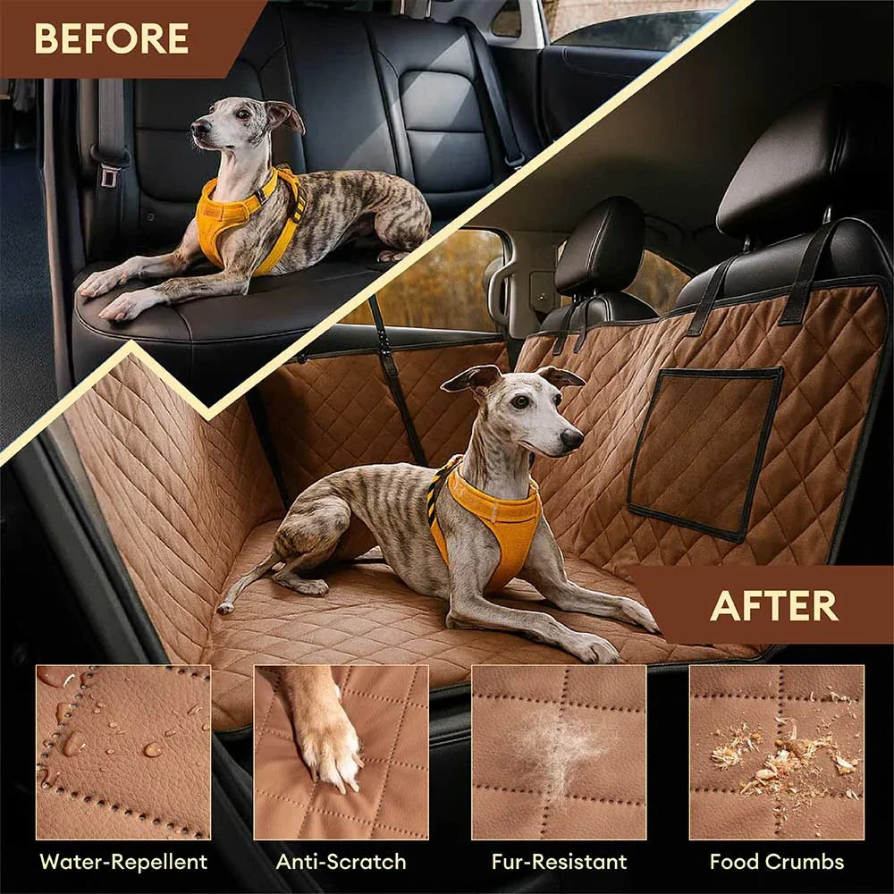 Hundedecke für Auto, Kunstleder. Wasserabweisender Autoschutz, hält Rücksitze sauber & trocken.