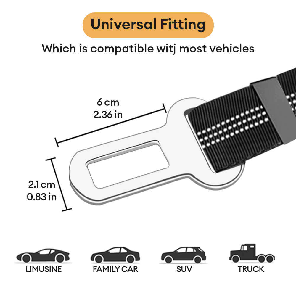 Schwarz-grauer Nylon-Sicherheitsgurt für Hunde; einstellbar für optimale Passform im Auto.