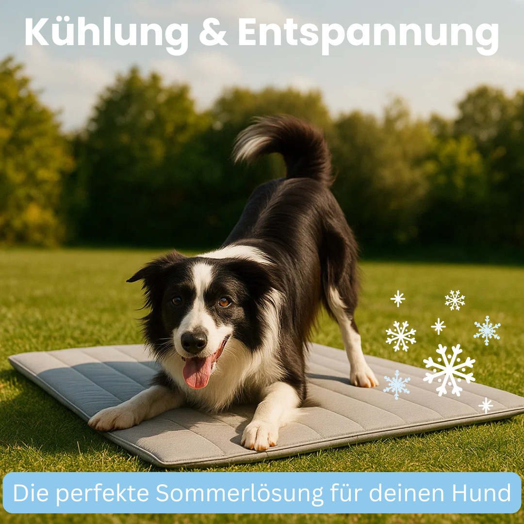 Praktische CoolBalance Kühlmatte für Hunde, ideal für Zuhause, Auto und Reise.
