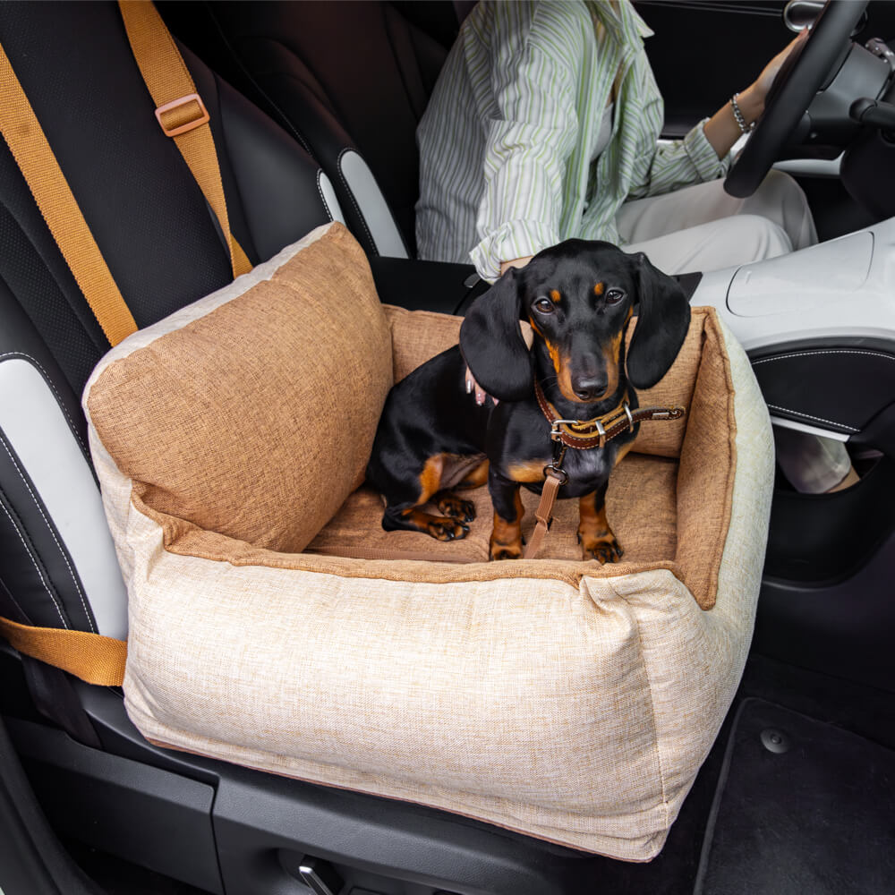 Hunde Autositzbett hellkaffee aus wasserdichtem Oxford-Gewebe, sicher & komfortabel für Reisen.