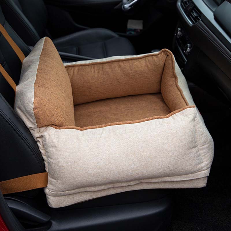 Wasserdichtes Hunde Autositzbett für sichere Haustierreisen, Farbe Hellkaffee.