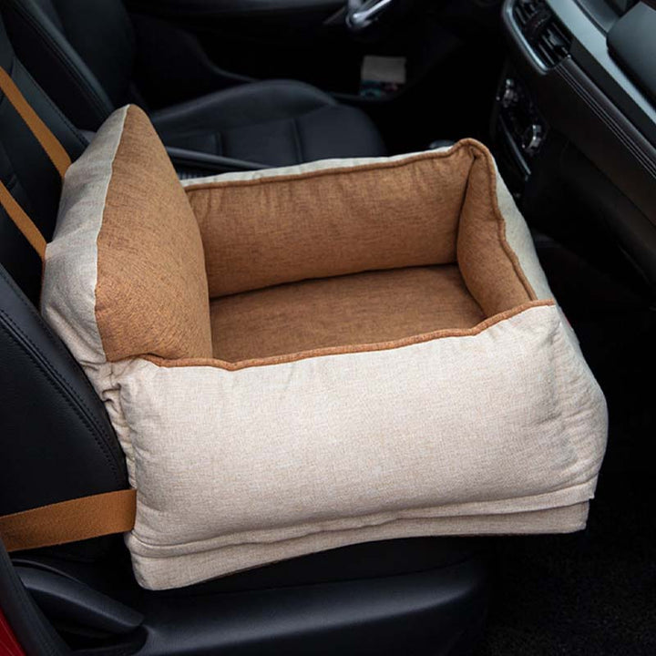 Wasserdichtes Hunde Autositzbett für sichere Haustierreisen, Farbe Hellkaffee.