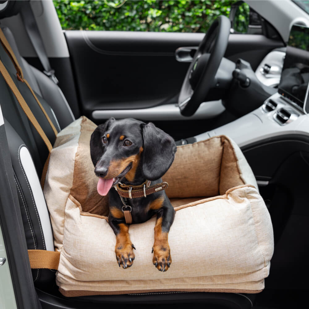 Reise-Hundebett für das Auto, wasserdicht & sicher, in ansprechendem Hellkaffee.