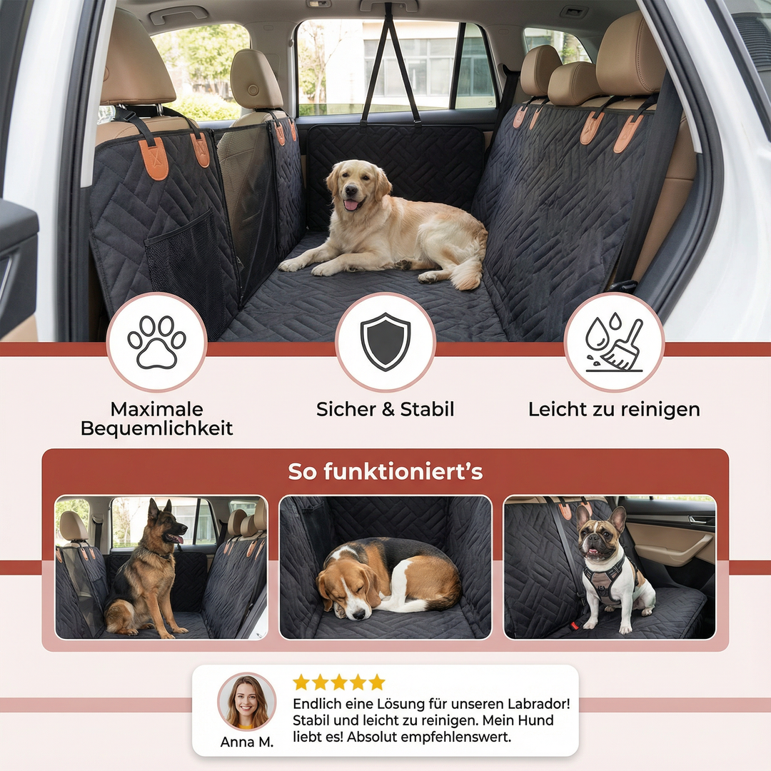 Robuste Hunde-Sitzerweiterung und Decke als Autozubehör für bequemen und sicheren Hundetransport.