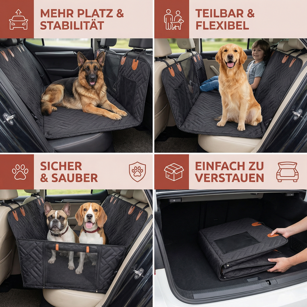 Hunde-Sitzerweiterung mit Hartboden, idealer Schutz für den Autositz oder Kofferraum beim Transport.