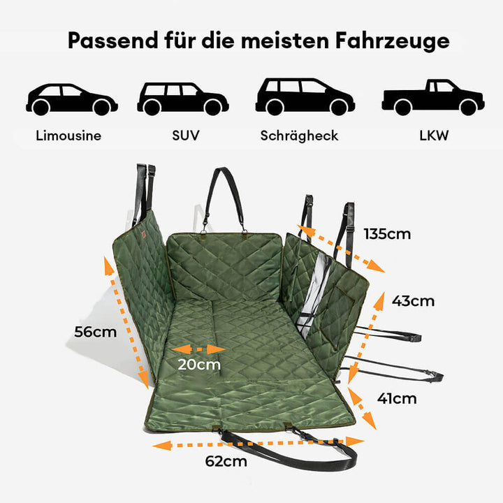 Wasserdichter Hunde Autositz für den Rücksitz. Komfortabler Schutz für Haustiere auf Reisen.