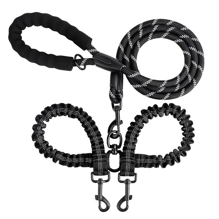 Detailansicht des robusten Karabiners und der reißfesten Nylon-Doppelleine für Haustiere.