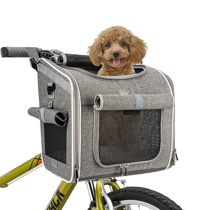 Hunde Fahrradtasche 3-in-1 für sicheren Transport kleiner Hunde am Lenker oder Gepäckträger, ideal für Ausflüge.