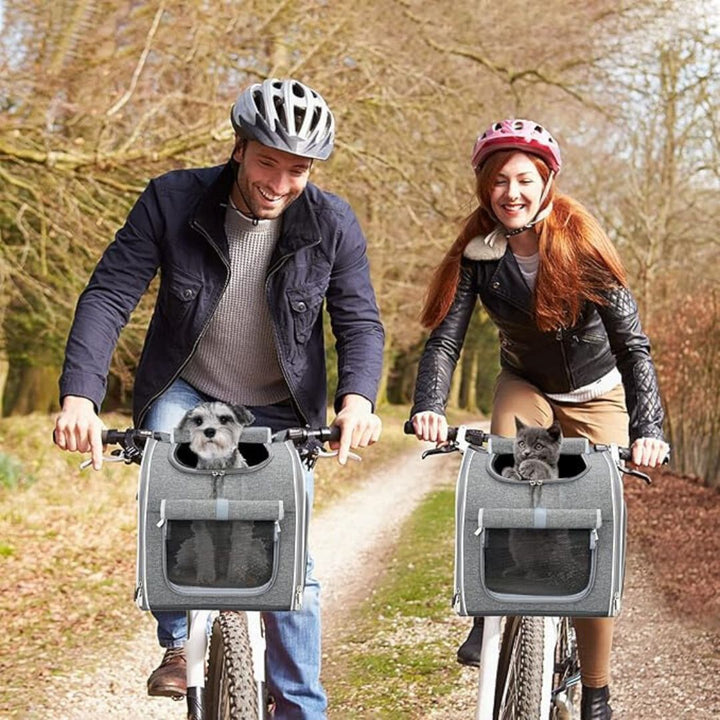 Vielseitige 3-in-1 Hundetransporttasche als Fahrradkorb, Schultertasche & Autositz für komfortables Reisen.