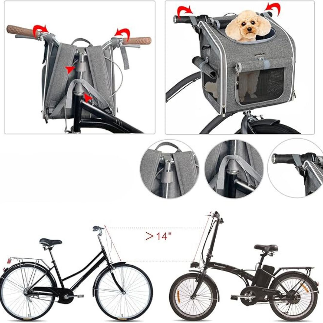 Robuste Hundefahrradtasche mit Sicherung für kleine Hunde, ideal für sichere Outdoor-Abenteuer und Reisen.