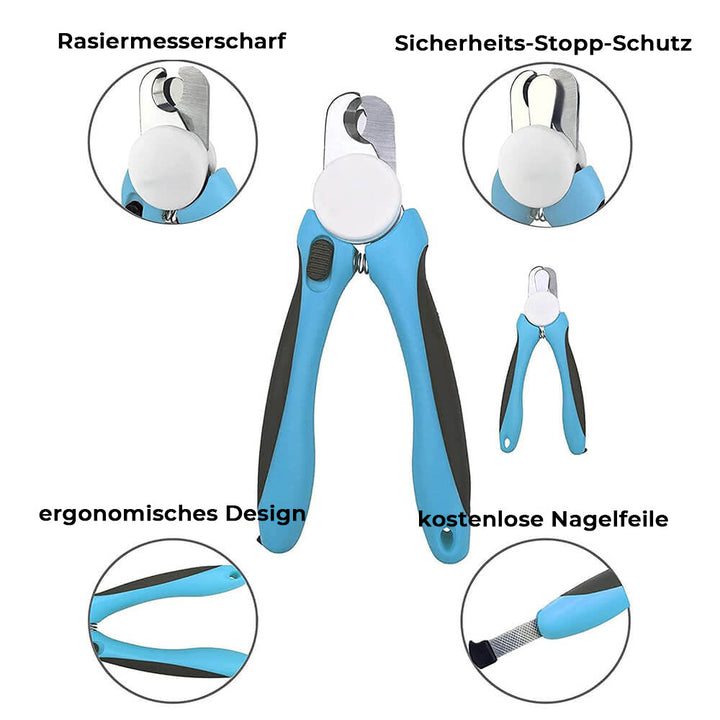 Sicherer Nagelknipser für Hunde & Katzen mit integrierter Feile. Ergonomisches Design für einfache Tierpflege.