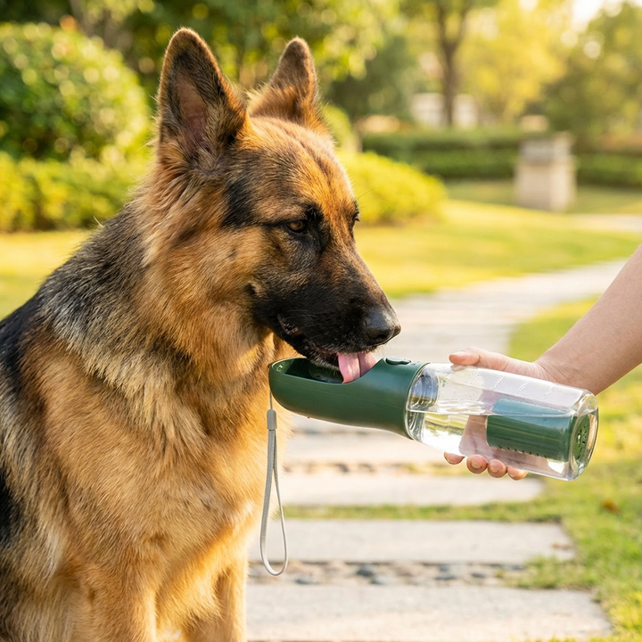 Gesunde Hydration und Snacks für Ihren Hund unterwegs mit dieser cleveren Reiseflasche.