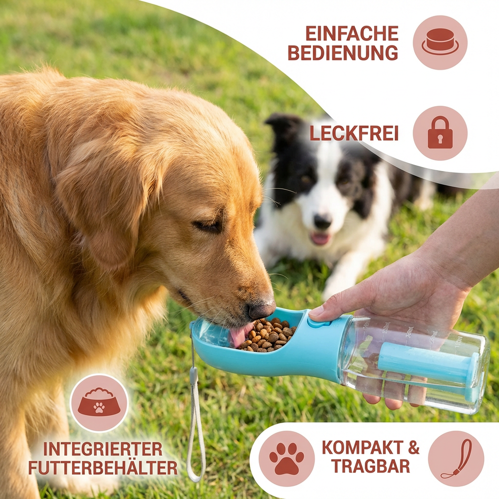 Tragbare Hunde-Wasserflasche, ideal für Gassi gehen und Outdoor-Abenteuer mit Ihrem Hund.