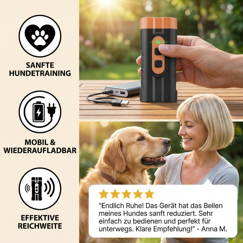 Kompaktes Ultraschall Anti-Bellgerät für Hunde, ideal beim Gassi gehen & Training, fördert Ruhe sanft.