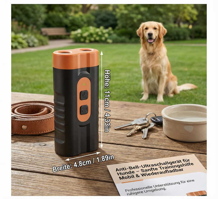 Lösung für übermäßiges Bellen: Mobiles Ultraschall Anti-Bellgerät für Hunde, fördert sanft Ruhe & Gehorsam.