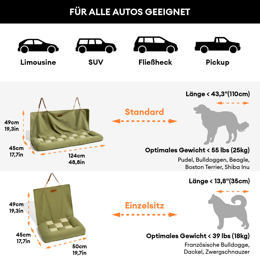 Hundesitz für die Rückbank im Schachbrettmuster, sorgt für Sicherheit und Komfort auf Reisen.