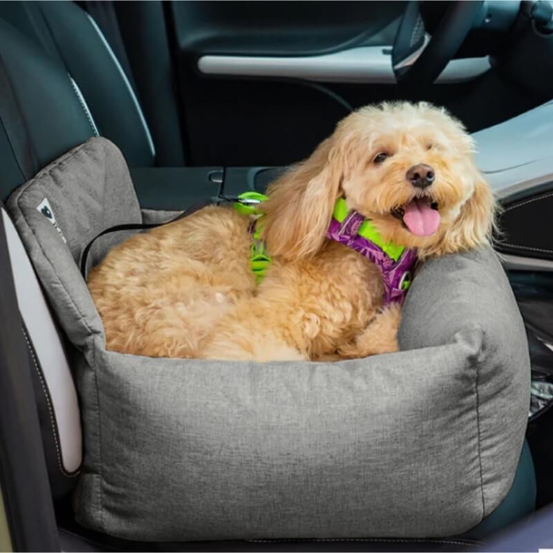 Hunde Autositz, waschbar, grau, mit Kissen, sicheres Reisen für kleine Hunde.