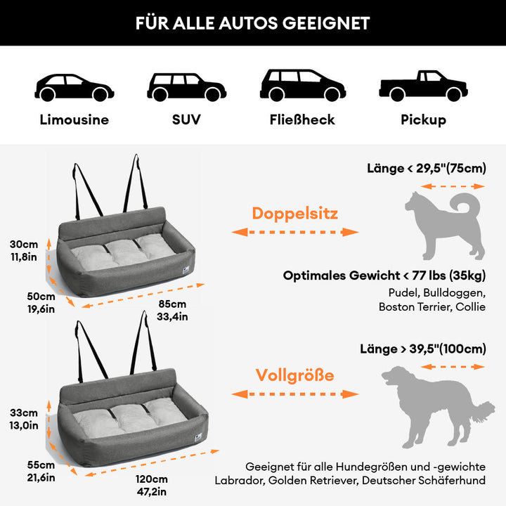 Stilvoller waschbarer Hunde Autositz, ideal für Haustiere auf dem Rücksitz.