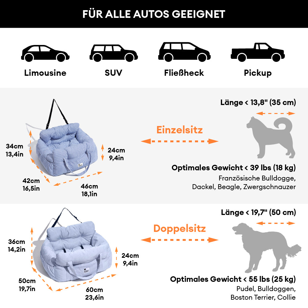 Waschbares Hundebett für das Auto. Bietet sicheren & gemütlichen Platz für Ihren Hund auf Reisen.