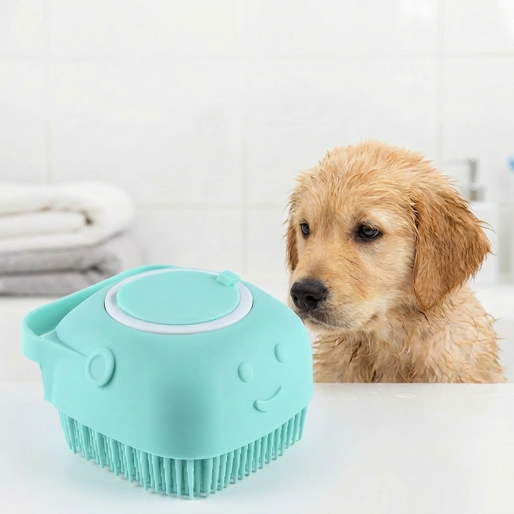 Hundeshampoo-Bürste: Multifunktions-Hundebürste mit Spender für sanfte Reinigung & entspannende Massage.