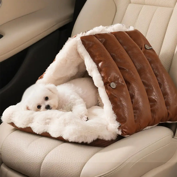 Hundebett Autositz: Sicherer faltbarer Autositz für Hunde, ideal für lange Fahrten, aus strapazierfähigem Kunstleder.