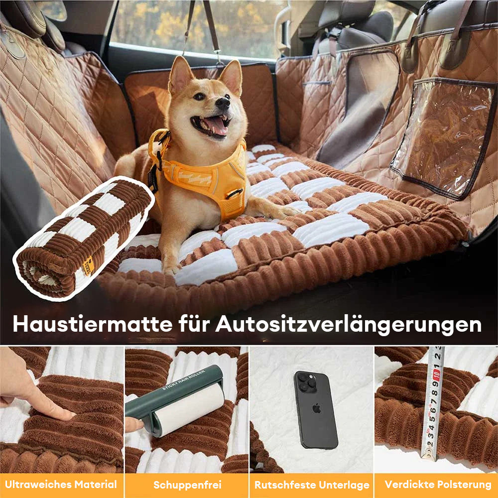 Rutschfeste Haustier-Sitzverlängerung für den Rücksitz, kuschelige Hundematte im Karomuster.