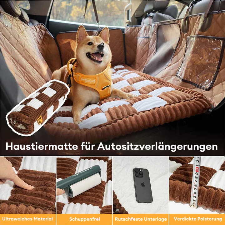 Rutschfeste Haustier-Sitzverlängerung für den Rücksitz, kuschelige Hundematte im Karomuster.