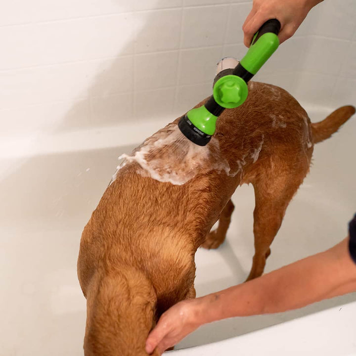 Spezielle Duschbrause für Hunde, ideal für schnelle Fellpflege, sanftes Waschen und gründliches Bad.