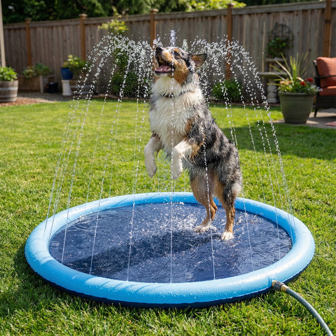 Hundefontäne Wasserspielzeug für Hunde im Garten. Erfrischende Outdoor-Abkühlung für Haustiere.