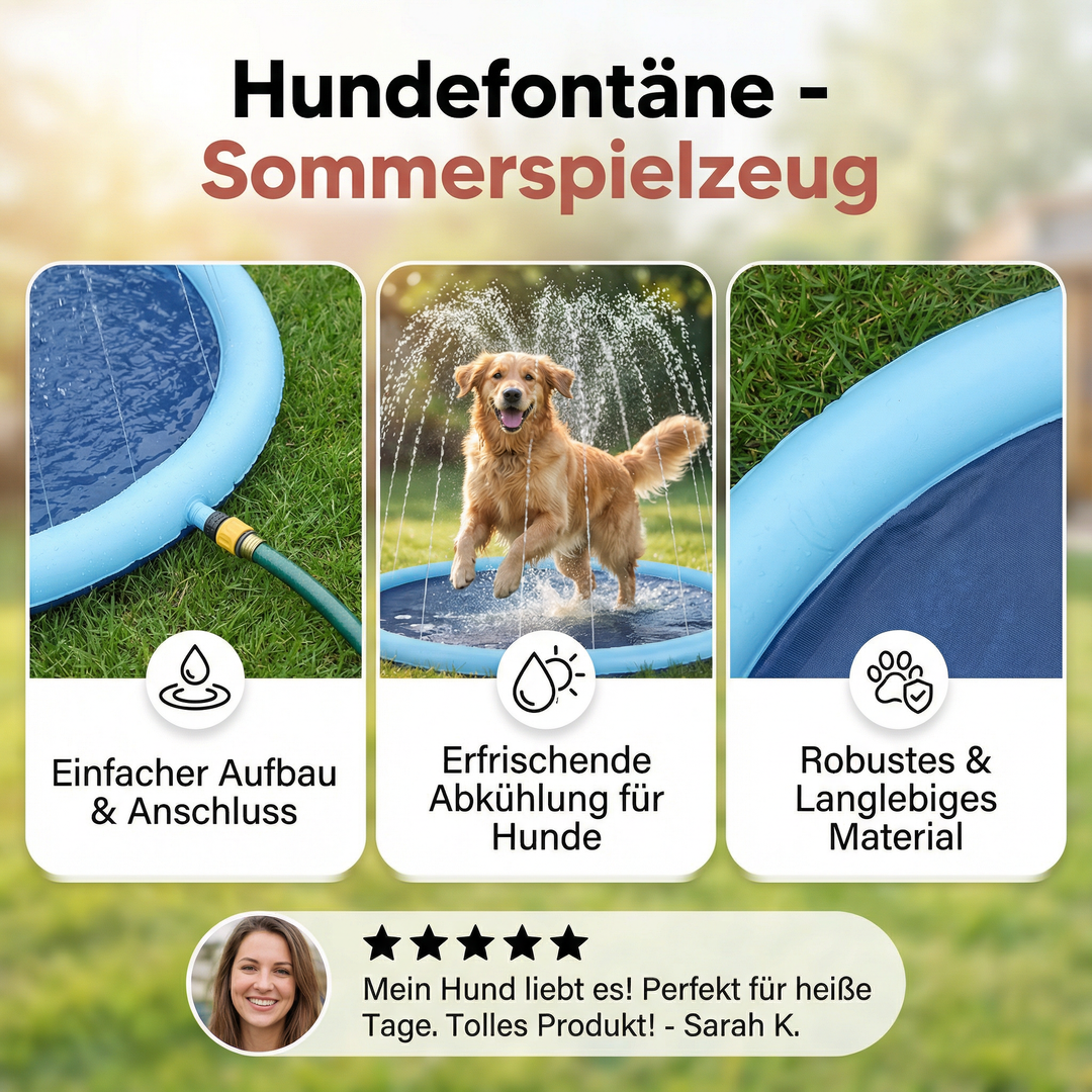 Nahaufnahme der Hundefontäne, die Wasser sprudelt. Perfektes Wasserspielzeug zur Erfrischung im Sommer.