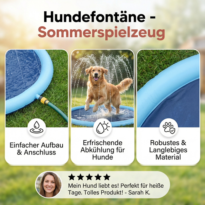 Nahaufnahme der Hundefontäne, die Wasser sprudelt. Perfektes Wasserspielzeug zur Erfrischung im Sommer.