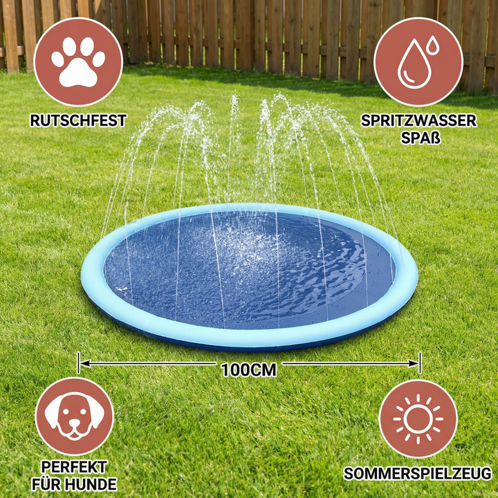 Abkühlendes Hundespielzeug für den Sommer. Hundefontäne bietet endlosen Wasserspaß im Garten.