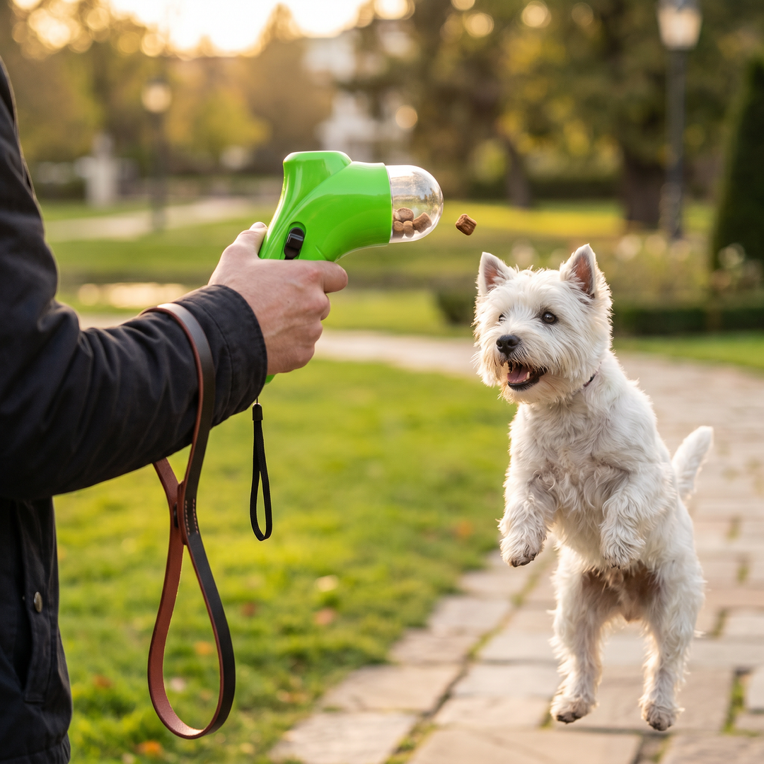 Interaktive Leckerli-Wurf-Pistole für Spiel & Spaß beim Hundetraining. Fördert Belohnung & Erziehung.
