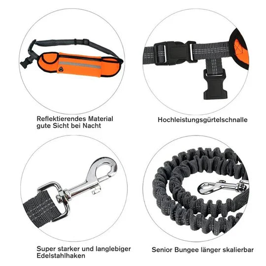 Detailansicht: Ergonomischer Hüftgurt der Freihandleine für komfortables Jogging. Optimale Bewegungsfreiheit.