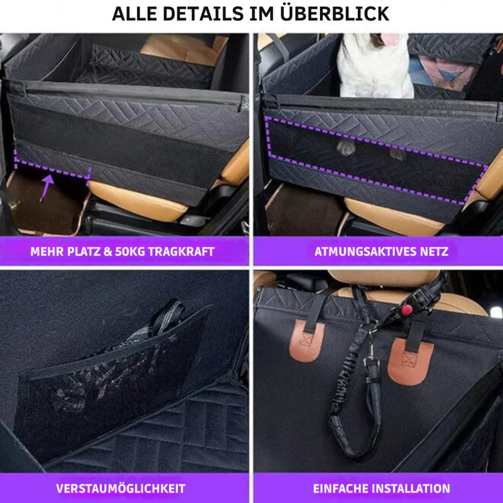 Komfortable Hundematte für das Auto, ideal für sichere Reisen. Schützt den Rücksitz vor Schmutz & Haaren.