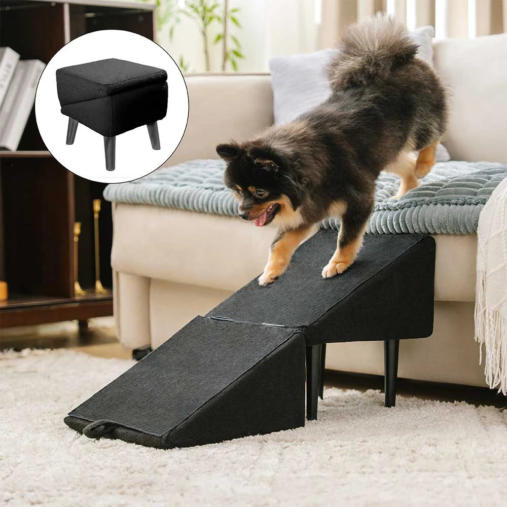 Hunderampe & Hundetreppe 2-in-1 aus Holz für sicheren Aufstieg, ideal für kleine & alte Hunde.