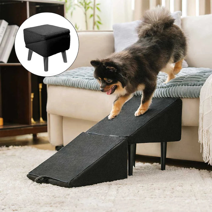 Hunderampe & Hundetreppe 2-in-1 aus Holz für sicheren Aufstieg, ideal für kleine & alte Hunde.