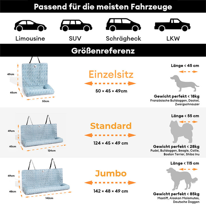 Hundesitzbett mit Kühlfunktion für Auto; sicherer Komfort für alle Hunderassen.