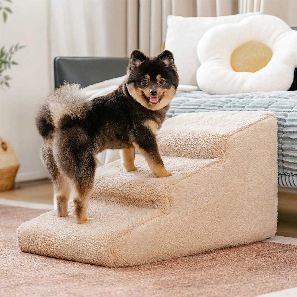 Hundetreppe für Bett & Couch: Gelenkschutz für kleine, alte Hunde. Weiche Kletterhilfe in Khaki.