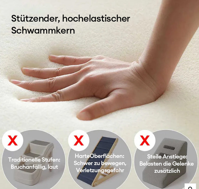 Khaki Hundetreppe, weich & rutschfest. Perfekte Kletterhilfe für kleine & ältere Hunde zum Bett.