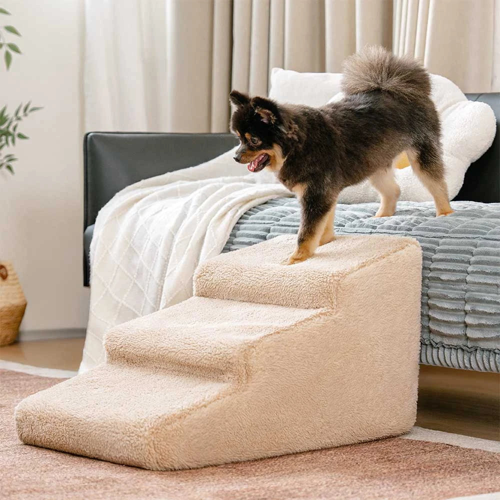 Weiche Hundetreppe (Khaki) mit Gelenkschutz. Ideal für alte oder kleine Hunde zum Hundebett.